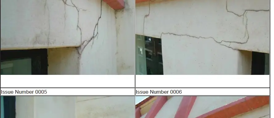 Photo record, Render cracks logged by issue number.