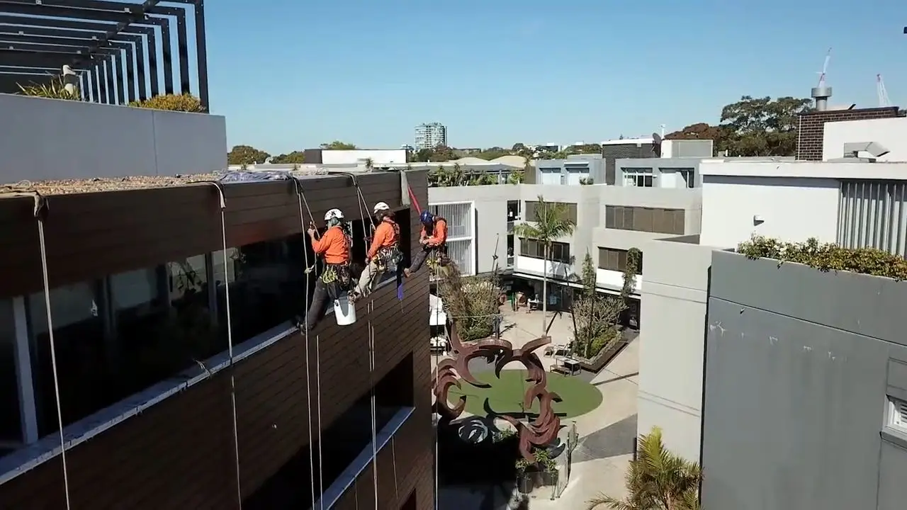 Video: Crew on ropes, seen from the roof, Cammeray Square